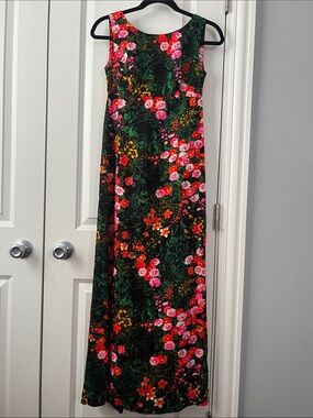 Floral Maxi Dress in Black with Pink & Green Accents